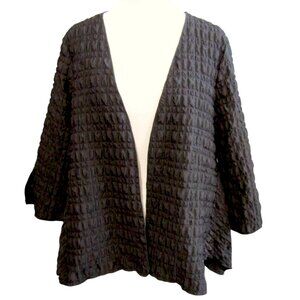 IC by Connie K Black Seersucker Square Open Jacket Size L Art To Wear 3/4 Sleeve